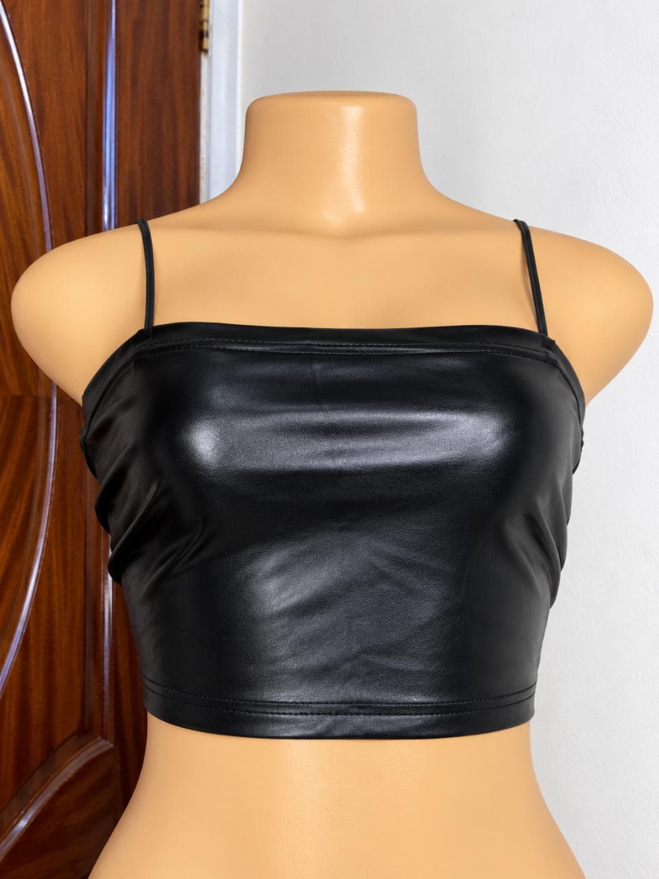 Black Faux-Leather Cami Crop Top