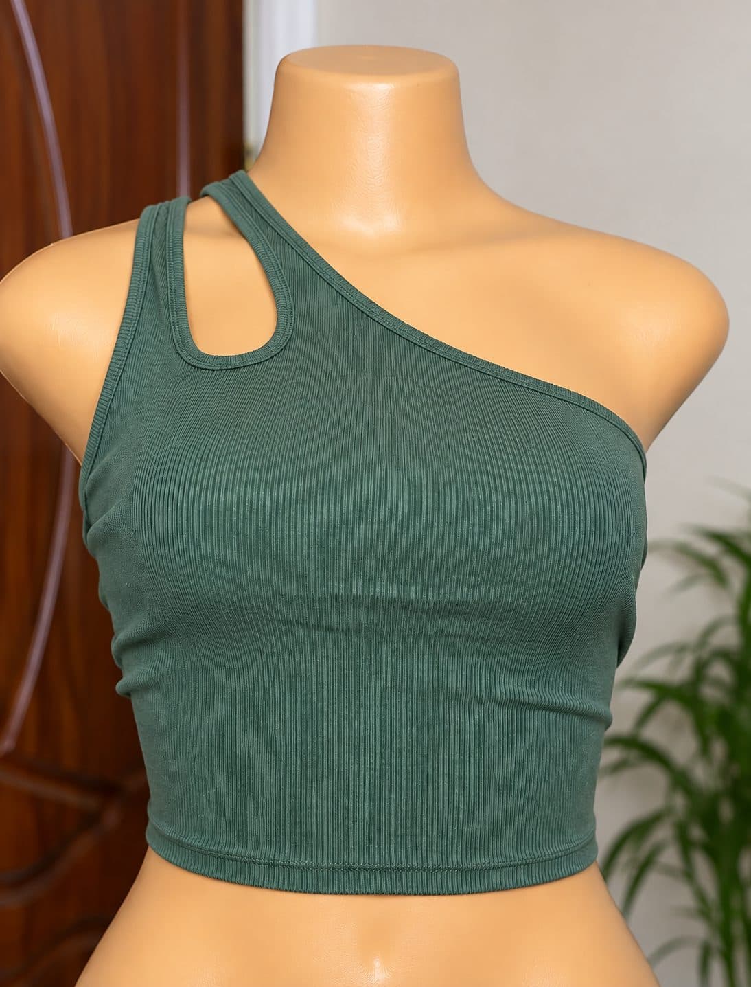 Sage One-Shoulder Cutout Crop Top